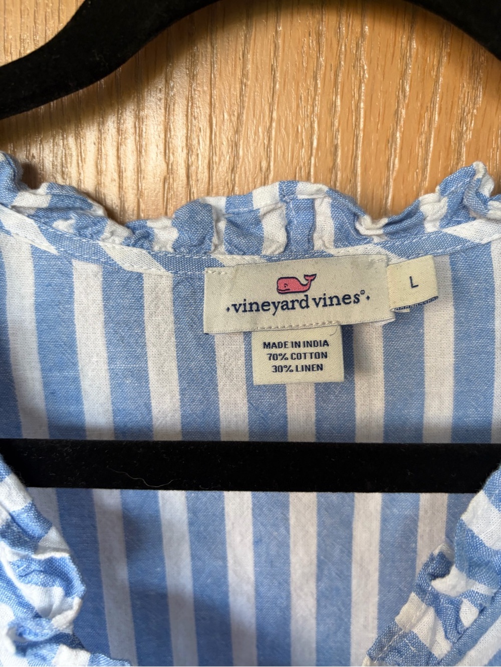 Vineyard Vines Blue & White Striped Ruffle Tiered Girls Dress - Picture 2 of 2
